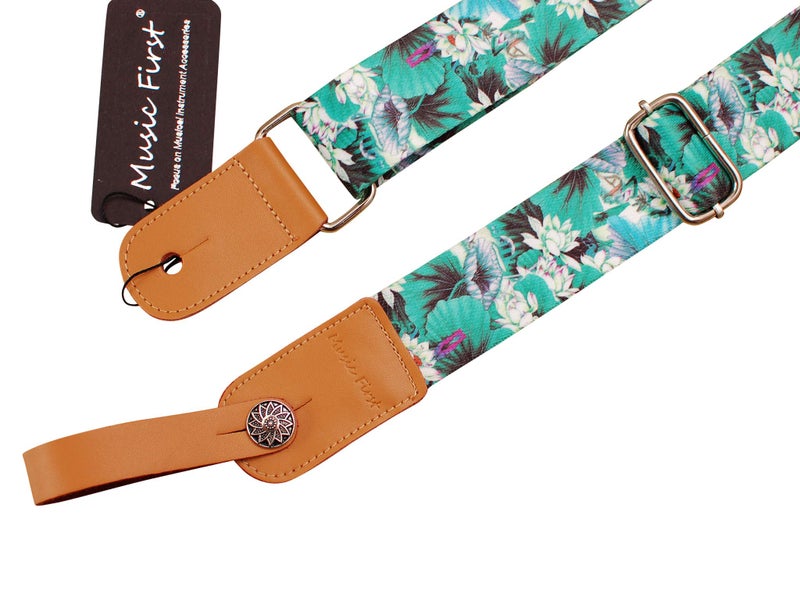 MUSIC FIRST Original Design â€œLOTUSâ€ Soft Nylon & Genuine Leather Ukulele Strap Ukulele Shoulder Strap With a Genuine Leather Strap Locker - Image 5